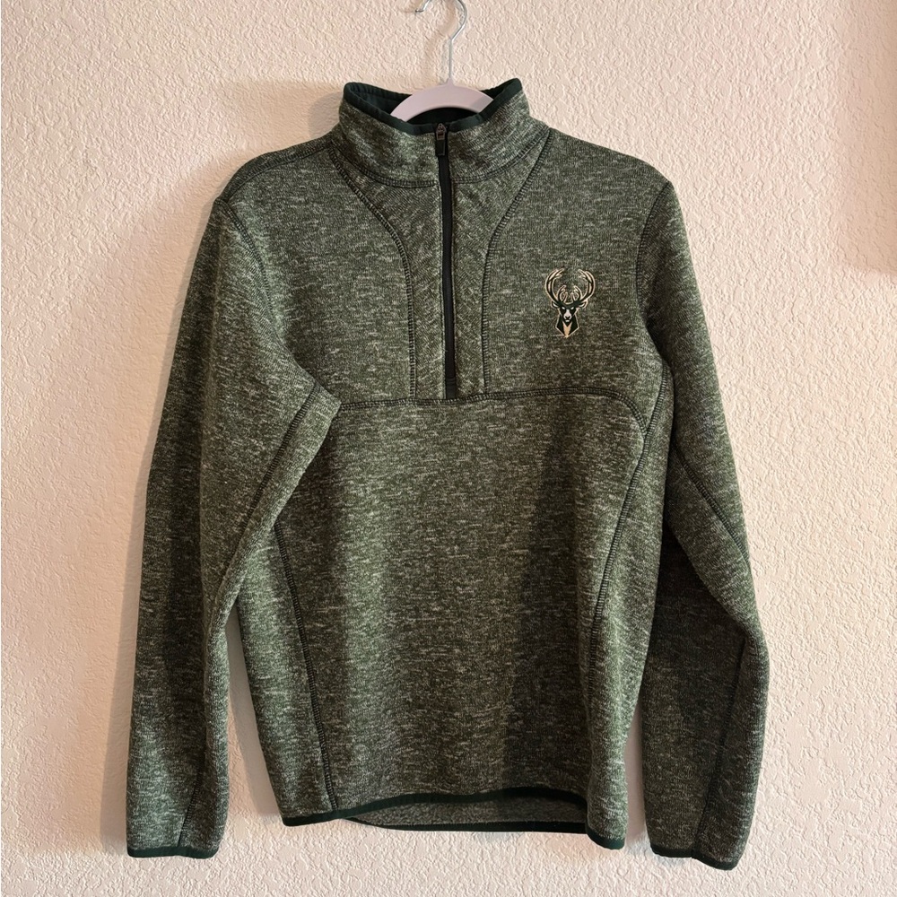 Antigua Green Zip Up Sweater with Standing Collar